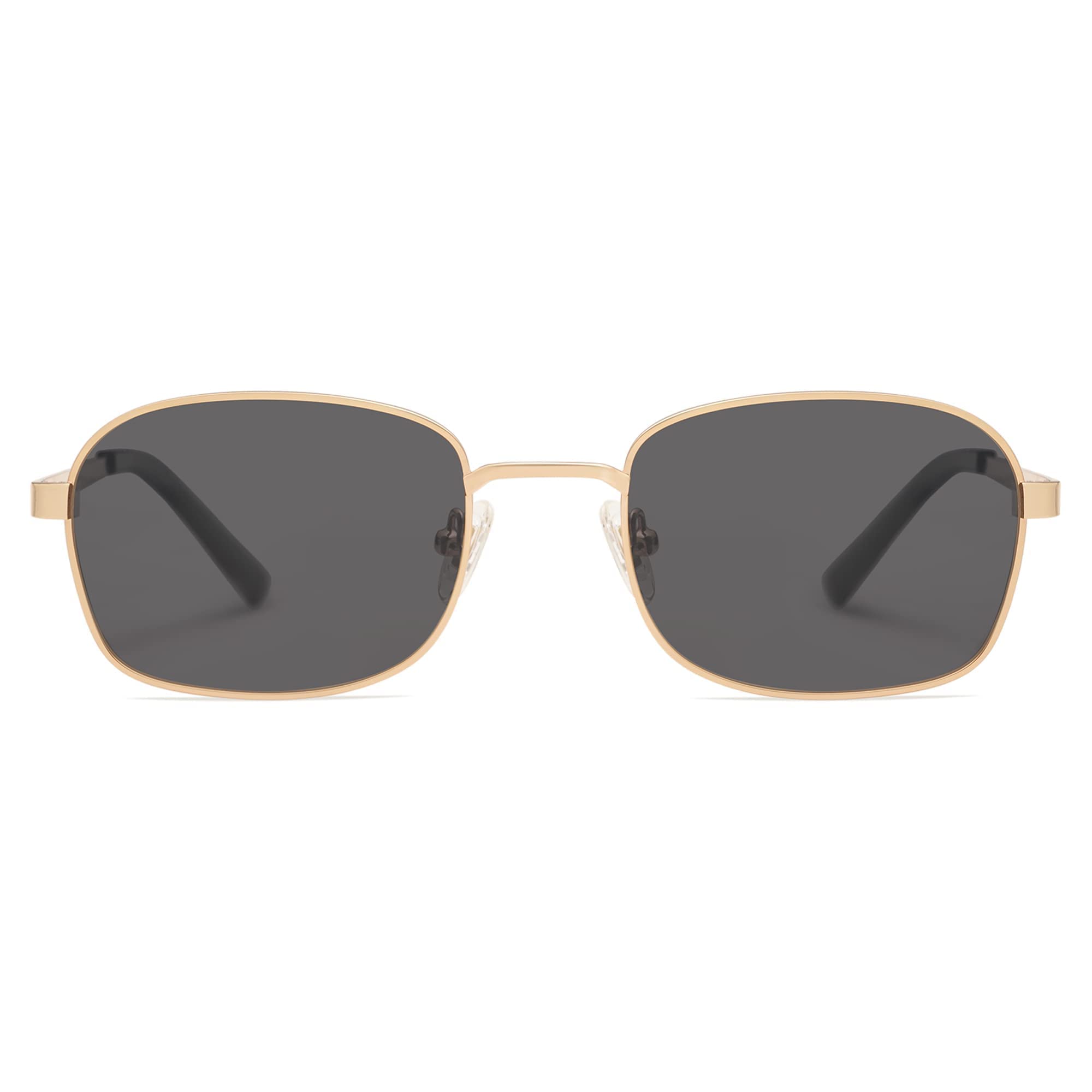 SOJOS Retro Rectangle Polarized Sunglasses for Women and Men,Vintage Narrow Square Womens Shades SJ1177 Gold Grey Lens