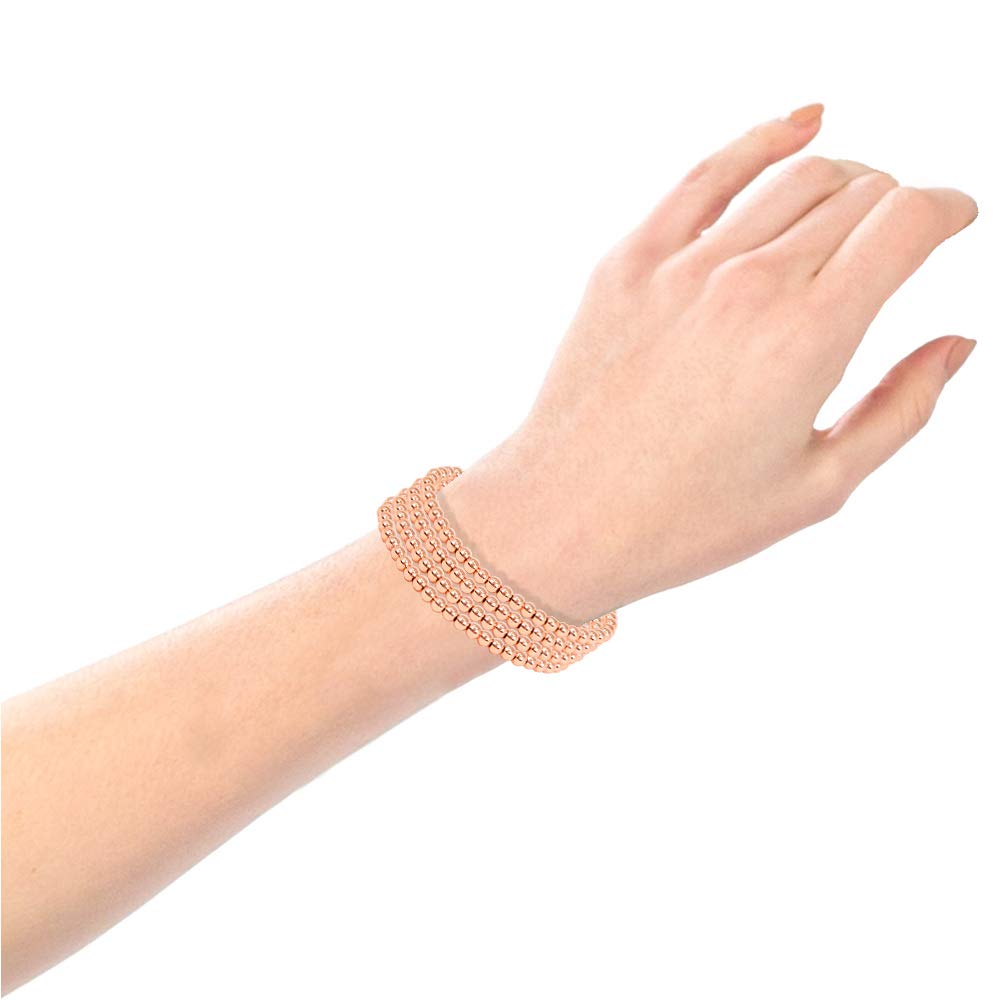 SM Stainless Steel Gold Silver Rose gold Beaded Ball Bracelets 4PCS Set for Women Stretchable Elastic Bracelet (Rose gold, Stainless Steel)