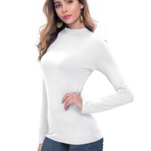 VOBCTY White Turtleneck Women Casual Long Sleeve Lightweight Slim Fitted Based Layer Shirts White X-Large