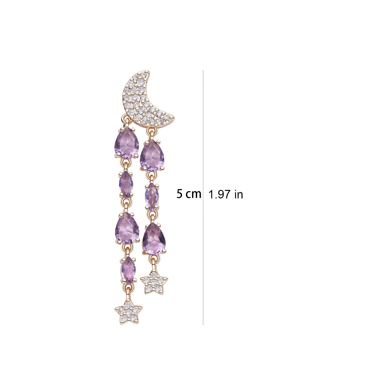 Metmolley Teardrop Crystal Dangle Earrings Tassel Moon and Star Earrings for Women (Purple)