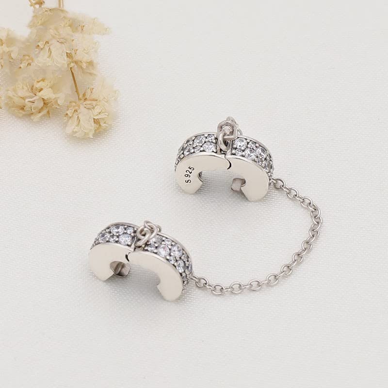 Clear Clip Safety Chain Charm 925 Sterling Silver Pendant,Girl Jewelry Beads Gifts for Women Bracelet&Necklace