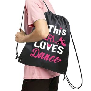 Haizct This Girl Loves Dance Drawstring Backpacks, Ballet Drawstring Backpacks, Ballet Dance Bags, Dance Bags for Yoga Dance Rehearsal, Great Gift for Ballet Dancer Actor Actress