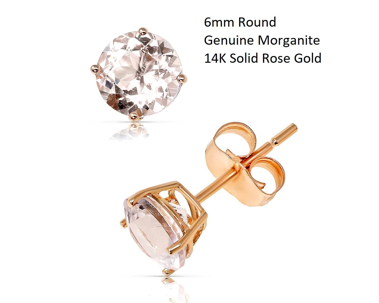 KOKAV 14K Rose Gold Genuine Morganite 1-1/2ct 6mm Round Stud Earrings