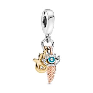 Hamsa, All-seeing Eye & Feather Spirituality Dangle Charm 925 Sterling Silver Pendant,Girl Jewelry Beads Gifts for Women Bracelet&Necklace