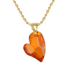 7TO U Heart/Leaf Shaped Love Heart Crystal Necklace for Women Girls 14K Gold Plated with Birthstone Charm Pendants, Jewelry Gifts for Women, 18 + 2 inch Chain, Copper, crystal