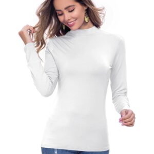 VOBCTY White Turtleneck Women Casual Long Sleeve Lightweight Slim Fitted Based Layer Shirts White X-Large