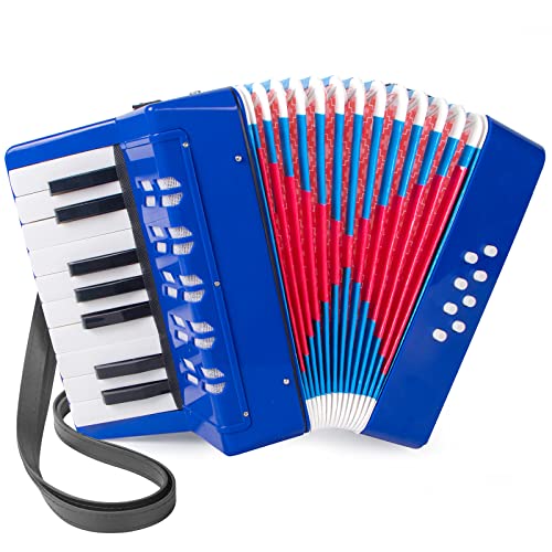 Accordion, 17 Keys Piano Accordion 8 Bass with Straps for Beginners Kids Student Educational Musical Instrument (Blue)