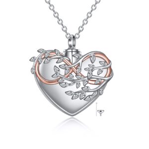 yfn infinity urn necklace for ashes sterling silver heart cremation pendant tree leaf keepsake jewelry for women men memorial gifts for couple