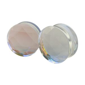 mystic metals body jewelry pair of aurora borealis iridescent faceted double flare glass plugs (pg-553) (3/4" (19mm))