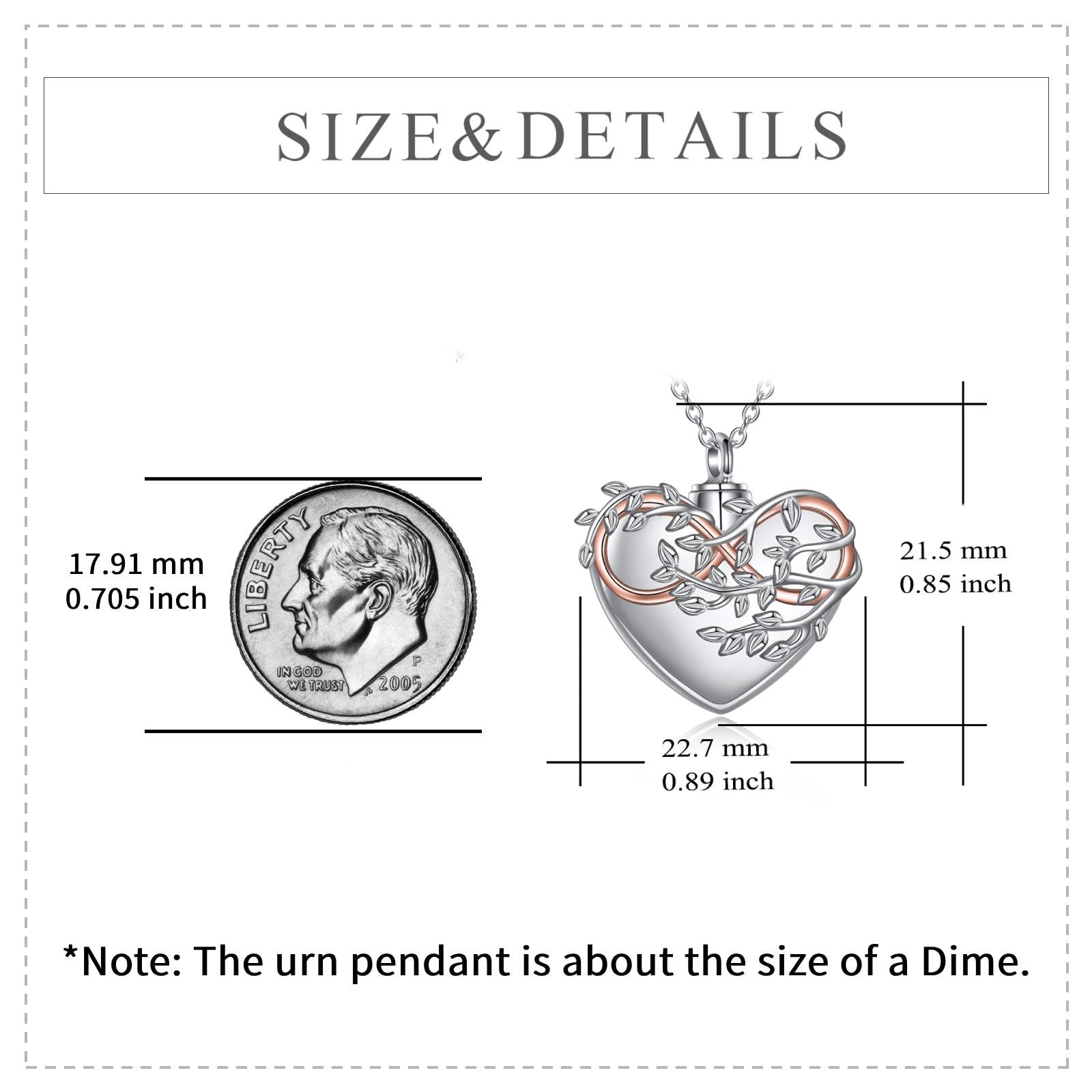 YFN Infinity Urn Necklace for Ashes Sterling Silver Heart Cremation Pendant Tree Leaf Keepsake Jewelry for Women Men Memorial Gifts for Couple