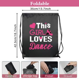 Haizct This Girl Loves Dance Drawstring Backpacks, Ballet Drawstring Backpacks, Ballet Dance Bags, Dance Bags for Yoga Dance Rehearsal, Great Gift for Ballet Dancer Actor Actress