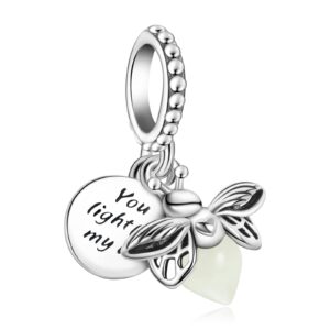 glow-in-the-dark firefly dangle charm 925 sterling silver pendant,jewelry bead gift for women bracelet&necklace