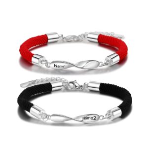 Personalized Custom Name Matching Bracelets for Couples His and Hers Bracelets for Valentine's Day Boyfriend and Girlfriend Mobius Bracelets (black and red)