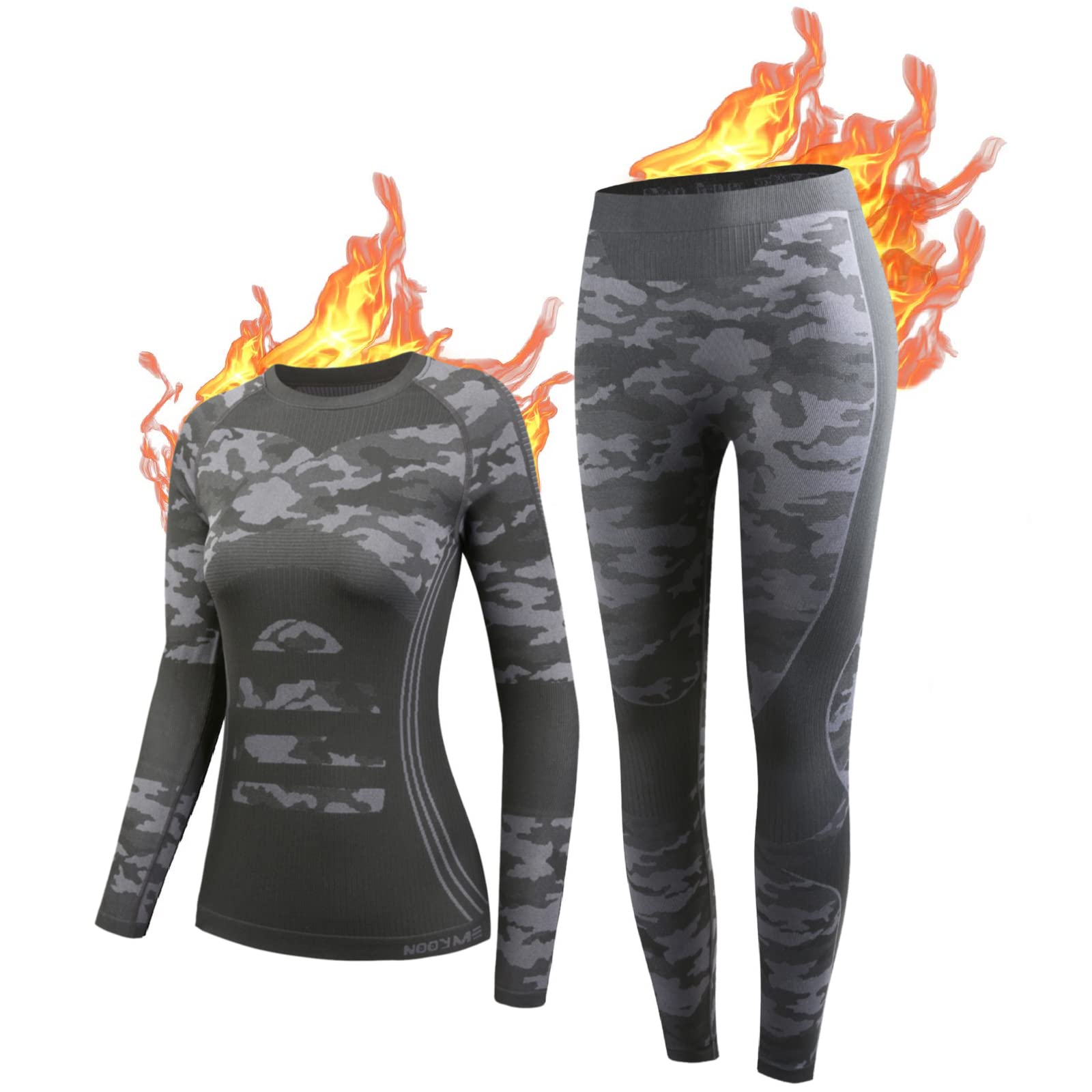 NOOYME Thermal Underwear for Women Base Layer Women Cold Weather,Long Johns for Women Black-camouflage