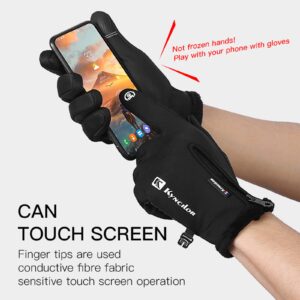 TEMEI Winter Warm Gloves Men Women Touch Screen Waterproof Windproof Non-Slip Grips Glove, for Cycling Driving Running Hiking (Black, Medium)