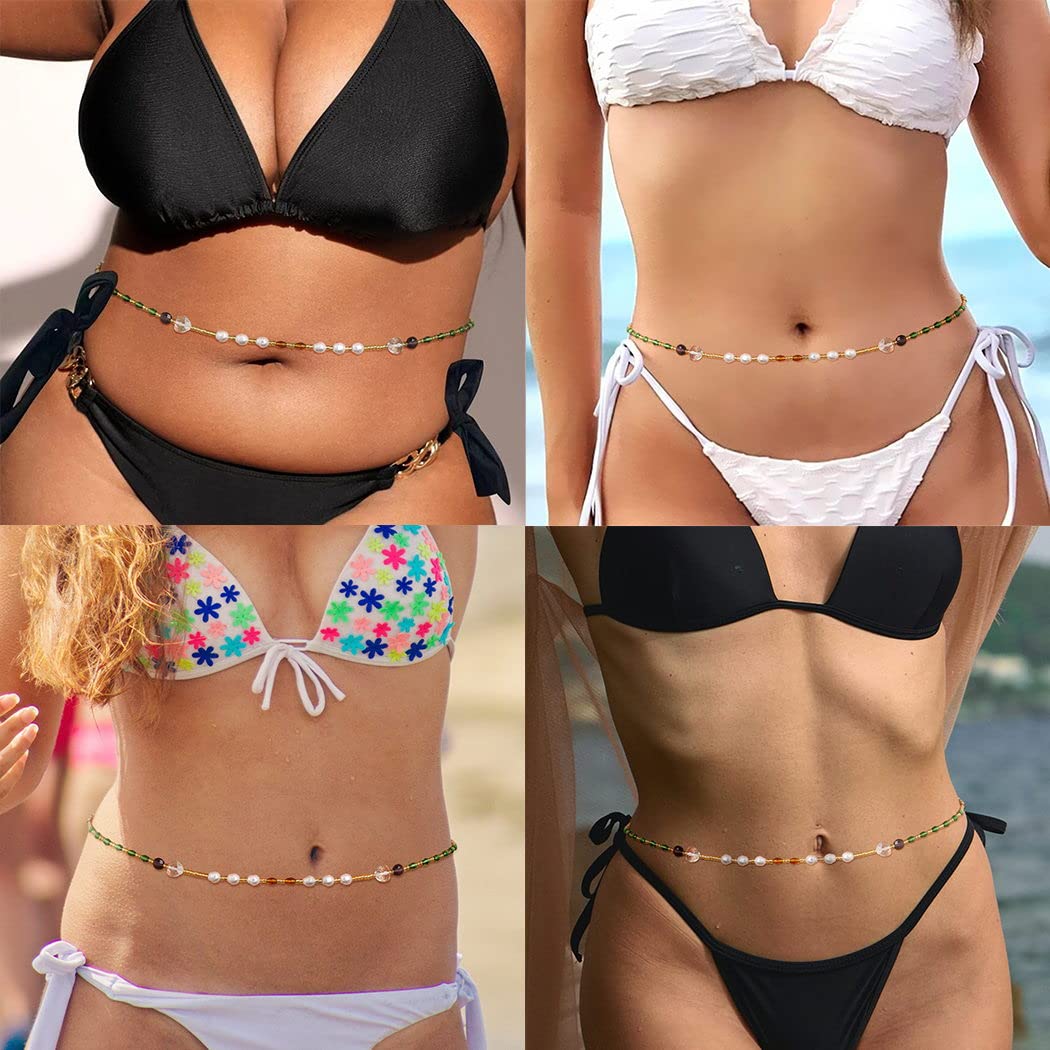 ELABEST 50inch Plus Size African Waist Beads Belly Chain Non-Stretching Tie-on Bead Body Jewelry Accessories for Women and Girls (4)