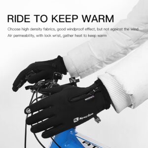 TEMEI Winter Warm Gloves Men Women Touch Screen Waterproof Windproof Non-Slip Grips Glove, for Cycling Driving Running Hiking (Black, Medium)