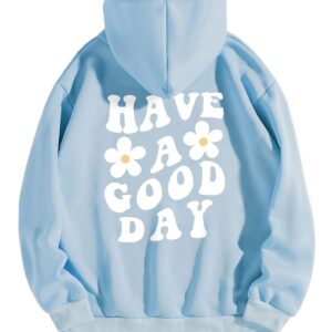 Cioatin Women’s Y2K Slogan Letter Graphic Oversized Aesthetic Hoodie Drop Shoulder Fleece Hooded Sweatshirt Pullover Sky Blue