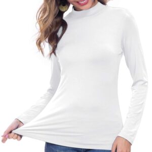 VOBCTY White Turtleneck Women Casual Long Sleeve Lightweight Slim Fitted Based Layer Shirts White X-Large