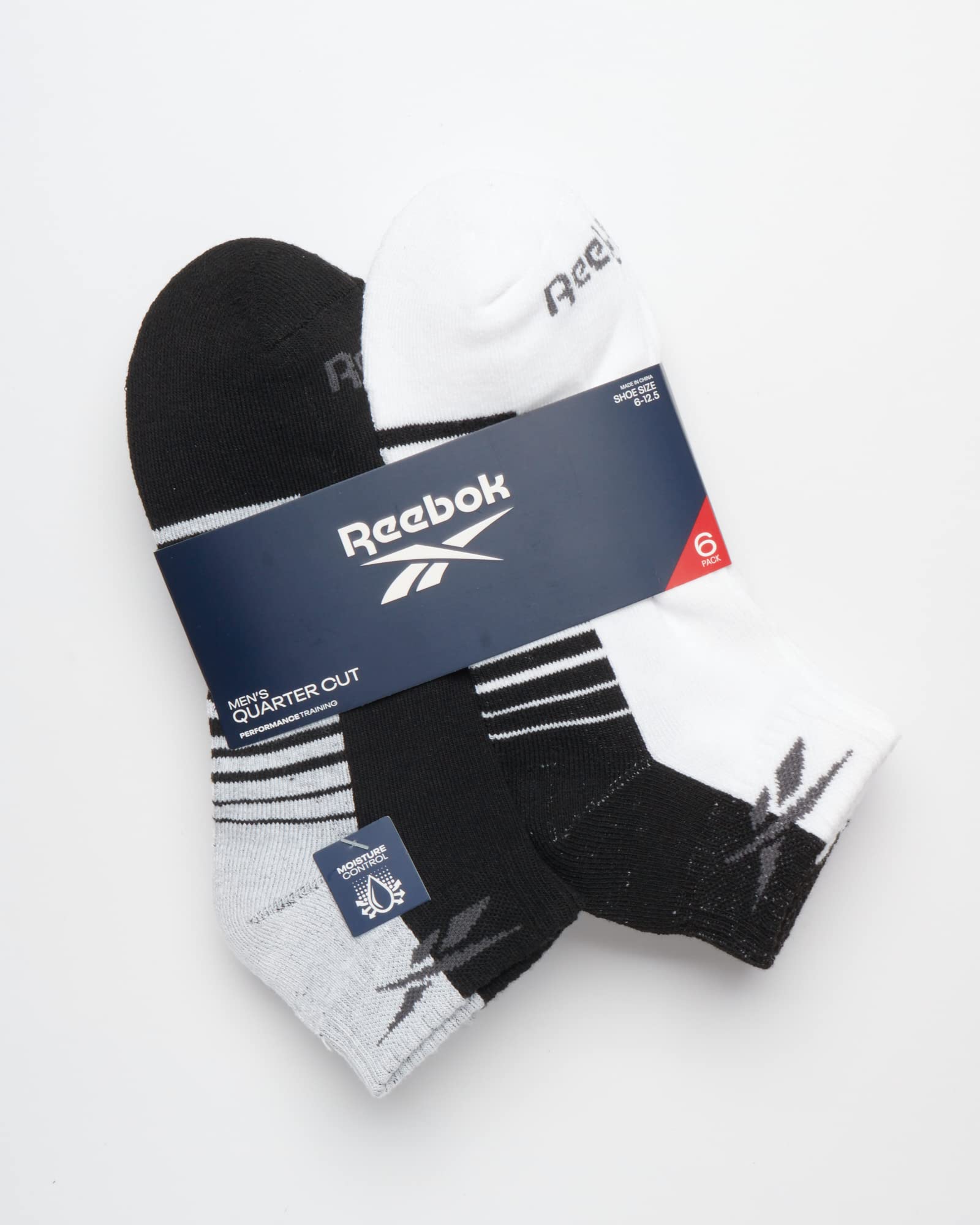 Reebok Men's Quarter Socks - 6 Pack Cushion Quarter Cut Ankle Socks for Men - Breathable Men's Athletic Socks (Size 6-12.5), Size 6-12.5, WhiteBlack