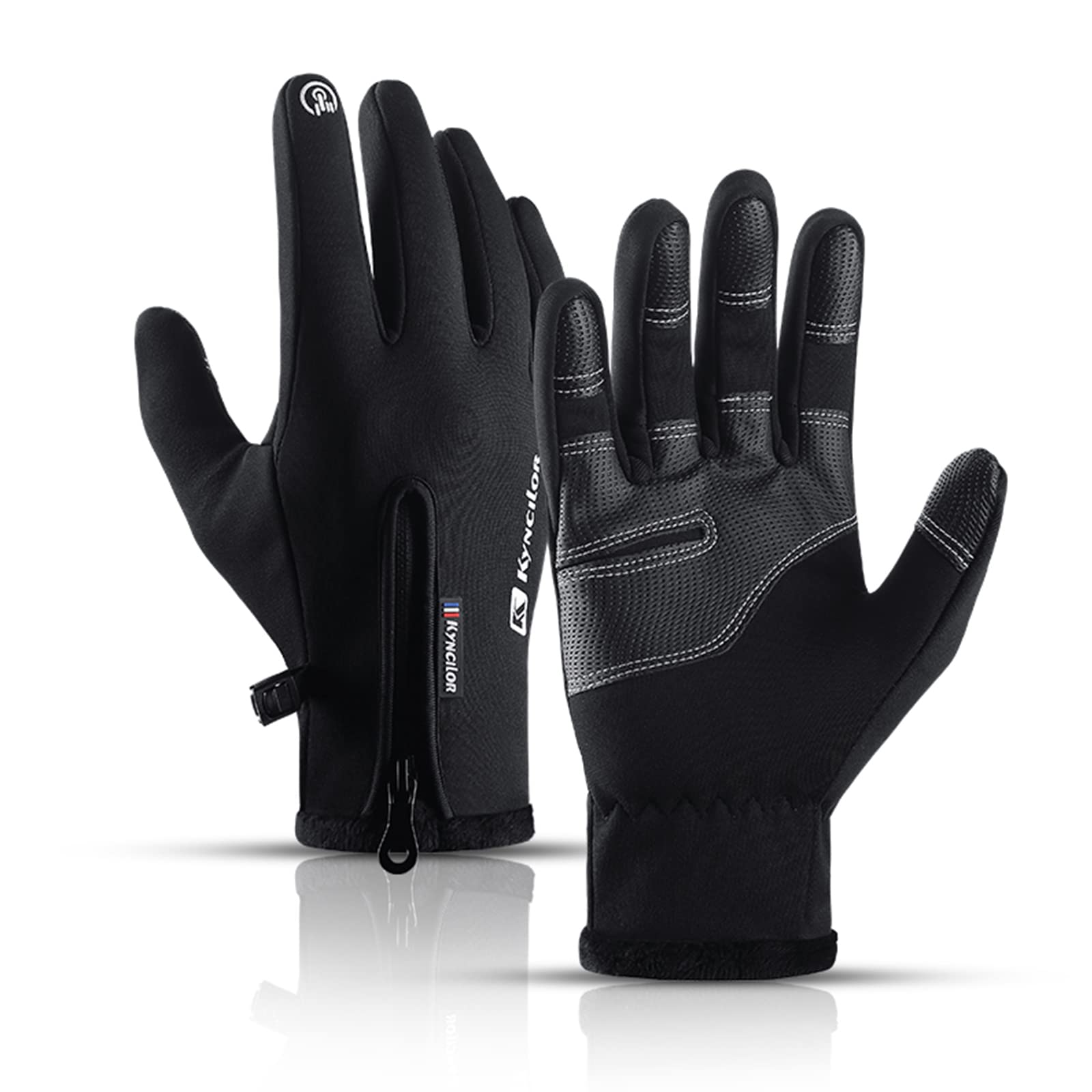 TEMEI Winter Warm Gloves Men Women Touch Screen Waterproof Windproof Non-Slip Grips Glove, for Cycling Driving Running Hiking (Black, Medium)