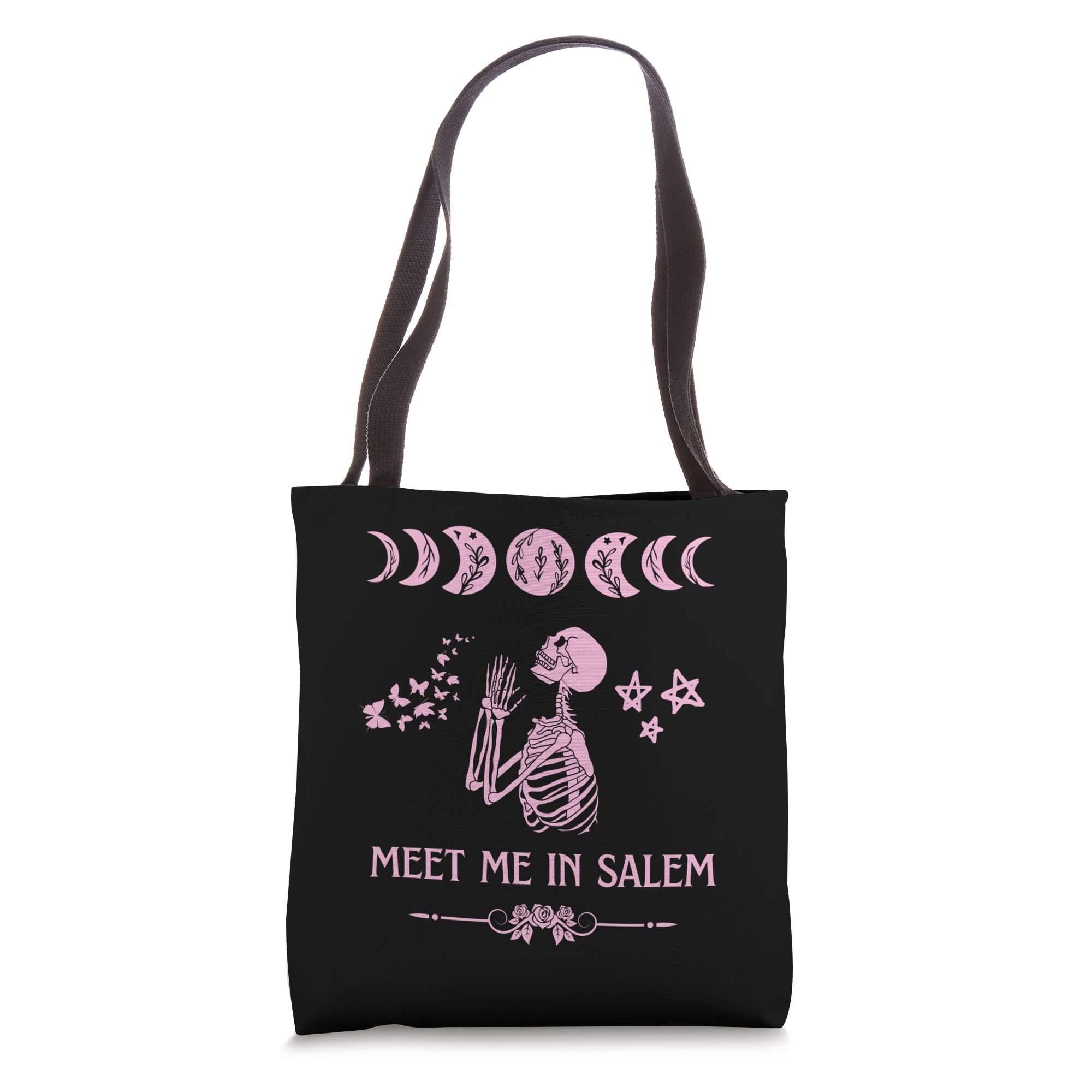 Meet Me In Salem Cute Pink Witchy Witchcraft Halloween Pagan Tote Bag