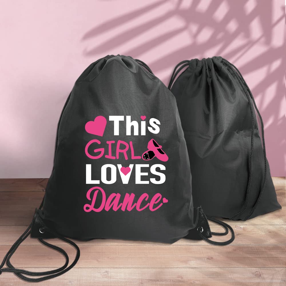 Haizct This Girl Loves Dance Drawstring Backpacks, Ballet Drawstring Backpacks, Ballet Dance Bags, Dance Bags for Yoga Dance Rehearsal, Great Gift for Ballet Dancer Actor Actress