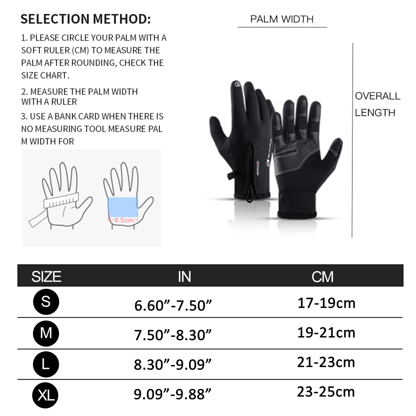 TEMEI Winter Warm Gloves Men Women Touch Screen Waterproof Windproof Non-Slip Grips Glove, for Cycling Driving Running Hiking (Black, Medium)