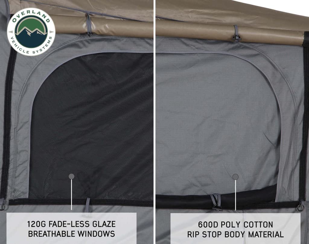 Overland Vehicle Systems Bushveld II Hard Shell Clam Shell Roof Top Tent with Aluminum Base Dark Grey Body and Green Rainfly - 2 Person Tent - Four Seasons Ready