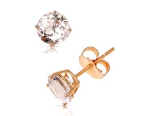 kokav 14k rose gold genuine morganite 1-1/2ct 6mm round stud earrings