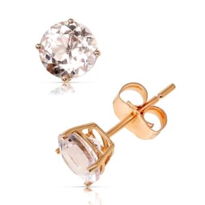 KOKAV 14K Rose Gold Genuine Morganite 1-1/2ct 6mm Round Stud Earrings