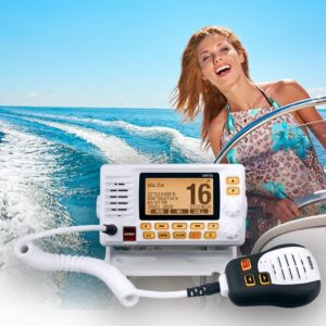 Uniden UM725 Marine VHF Radio, All USA, Canada, and Int'l. Marine Channels, 1Watt/25Watt Transmit Power, Largest LCD Screen in Class, NOAA Weather Channels w/Alerts, Speaker Mic, IPX8 Waterproof.