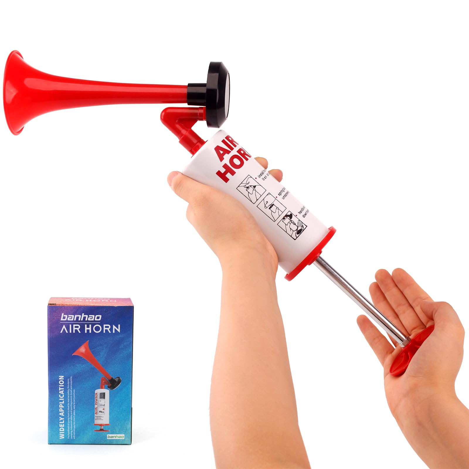 Handheld Air Horn, BANHAO Aluminum Loud Noise Maker Safety Boat Car Sports Events Handheld Air Pump Horn Loud Safety Horn for Boats