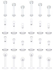 lcolyoli 24-38pcs 16g clear piercing retainers flat & ball top bioflex lip rings labret medusa retainer flexible conch tragus cartilage helix piercing jewelry for women men 6mm 8mm 10mm bar length