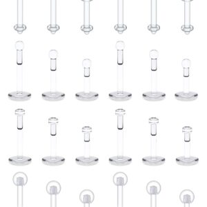 Lcolyoli 24-38PCS 16G Clear Piercing Retainers Flat & Ball Top Bioflex Lip Rings Labret Medusa Retainer Flexible Conch Tragus Cartilage Helix Piercing Jewelry for Women Men 6mm 8mm 10mm Bar Length