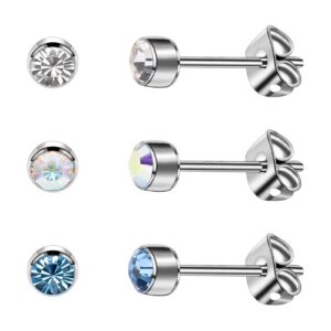 Titanium Women Stud Earrings Hypoallergenic Earring Studs Rhinestone 4mm Sensitive Ears Stud Earrings Birthday Giving