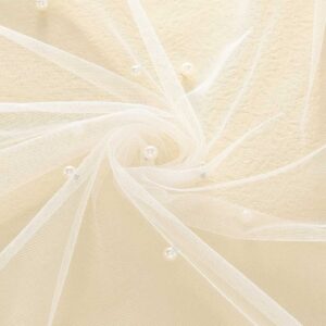 Unsutuo Pearl Bride Wedding Veil 1 Tier Cathedral Veil Fingertip Bridal Tulle Veil with Headpiece for Women and Girls (L:118",W:59", White)