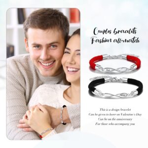 Personalized Custom Name Matching Bracelets for Couples His and Hers Bracelets for Valentine's Day Boyfriend and Girlfriend Mobius Bracelets (black and red)