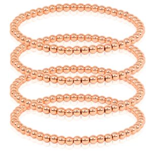 SM Stainless Steel Gold Silver Rose gold Beaded Ball Bracelets 4PCS Set for Women Stretchable Elastic Bracelet (Rose gold, Stainless Steel)