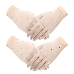 Hungdao 2 Pairs Figure Skating Gloves with Rhinestone Decoration Ice Skating Gloves for Women Girls Winter Skate Competition Accessories Test Show Practice Performance Dance, Medium Size