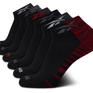 Reebok Men’s Quarter Socks – 6 Pack Cushion Quarter Cut Ankle Socks for Men - Breathable Men's Athletic Socks (Size: 6-12.5), Size 6-12.5, Red/Black