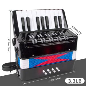 Accordion, 17 Keys Piano Accordion for Kids Students 8 Bass with Straps for Beginners Student Educational Musical Instrument (Black)