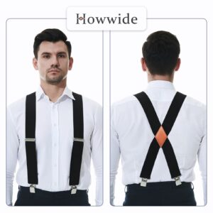 Howwide Suspenders for Men Heavy Duty Clips X-Back Ski Suspenders Snow Pants Elastic Adjustable Brace 2 inch