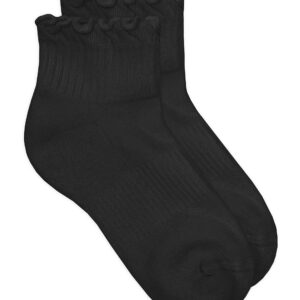 Jefferies Socks Girl's Seamless Ruffle Sport Quarter Socks 1 Pack, Black, Large