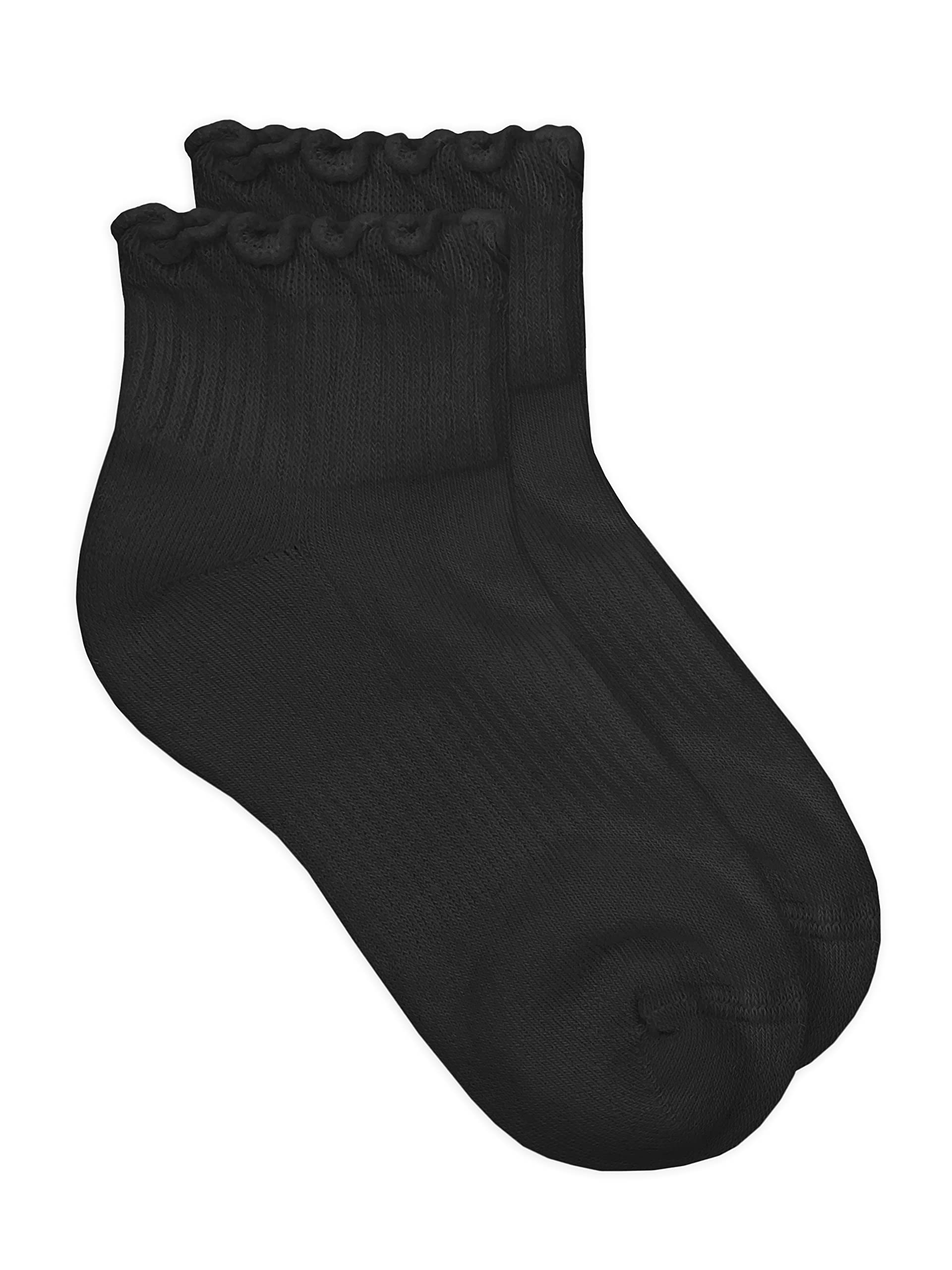 Jefferies Socks Girl's Seamless Ruffle Sport Quarter Socks 1 Pack, Black, Large