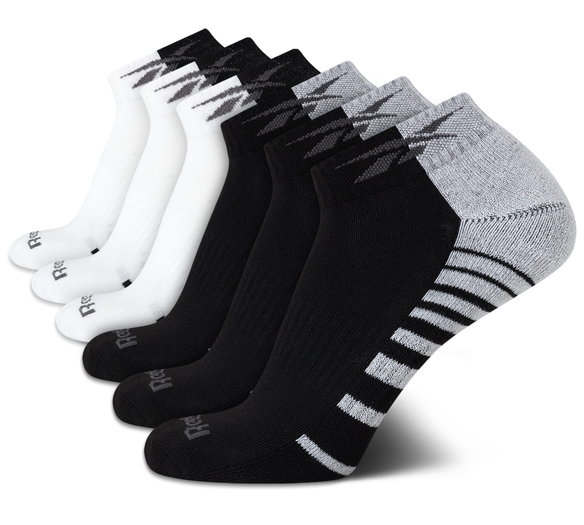 Reebok Men's Quarter Socks - 6 Pack Cushion Quarter Cut Ankle Socks for Men - Breathable Men's Athletic Socks (Size 6-12.5), Size 6-12.5, WhiteBlack