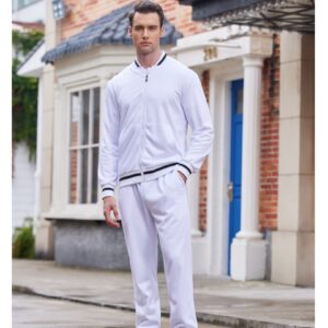 COOFANDY Sweatsuit For Men Long Sleeve Casual Athletic Tracksuits Zipper Exercise Jacket and Pants Sets White