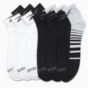 Reebok Men's Quarter Socks - 6 Pack Cushion Quarter Cut Ankle Socks for Men - Breathable Men's Athletic Socks (Size 6-12.5), Size 6-12.5, WhiteBlack