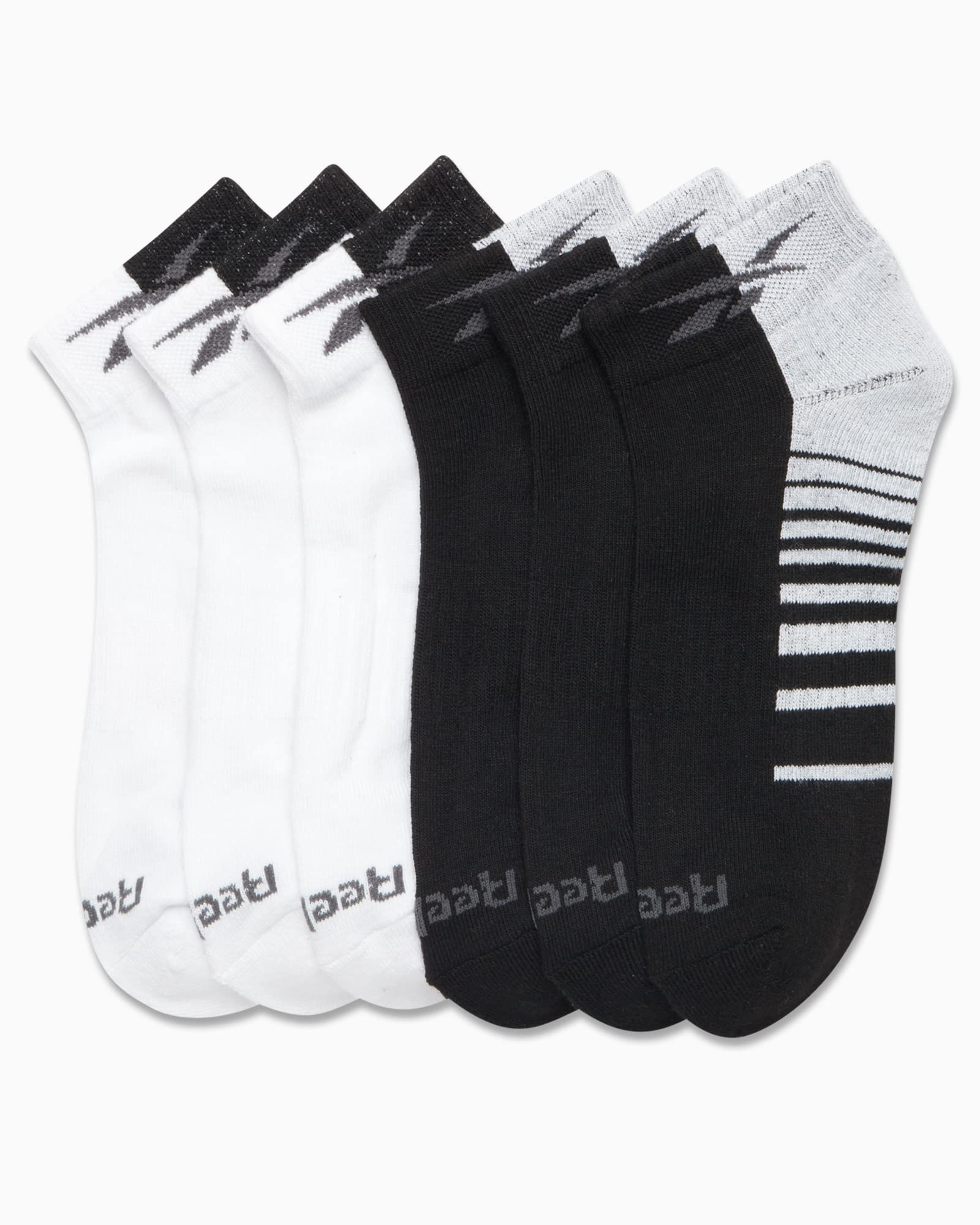 Reebok Men's Quarter Socks - 6 Pack Cushion Quarter Cut Ankle Socks for Men - Breathable Men's Athletic Socks (Size 6-12.5), Size 6-12.5, WhiteBlack