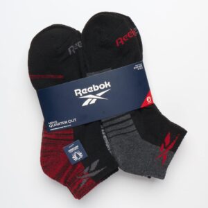 Reebok Men’s Quarter Socks – 6 Pack Cushion Quarter Cut Ankle Socks for Men - Breathable Men's Athletic Socks (Size: 6-12.5), Size 6-12.5, Red/Black